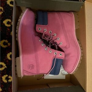 Timberland Pink and Blue Lace-Up Boots
